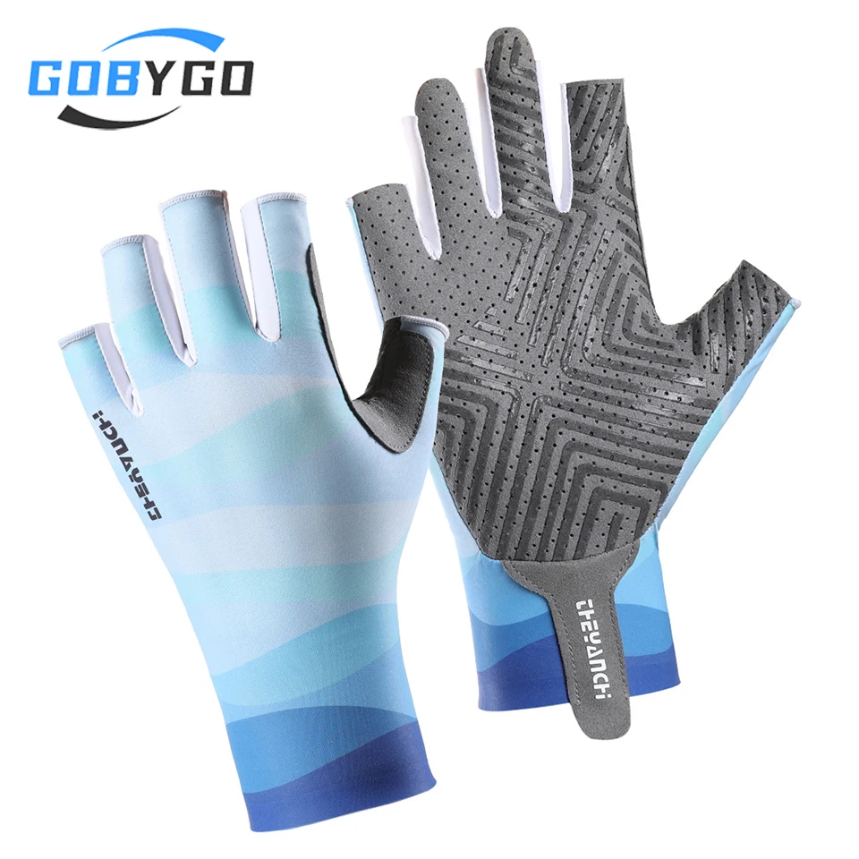 

GOBYGO 1Pair Summer Fishing Gloves Non-slip Breathable Wear-resistant Fishing Riding Half Finger Ice Silk Fishing Gloves Unisex