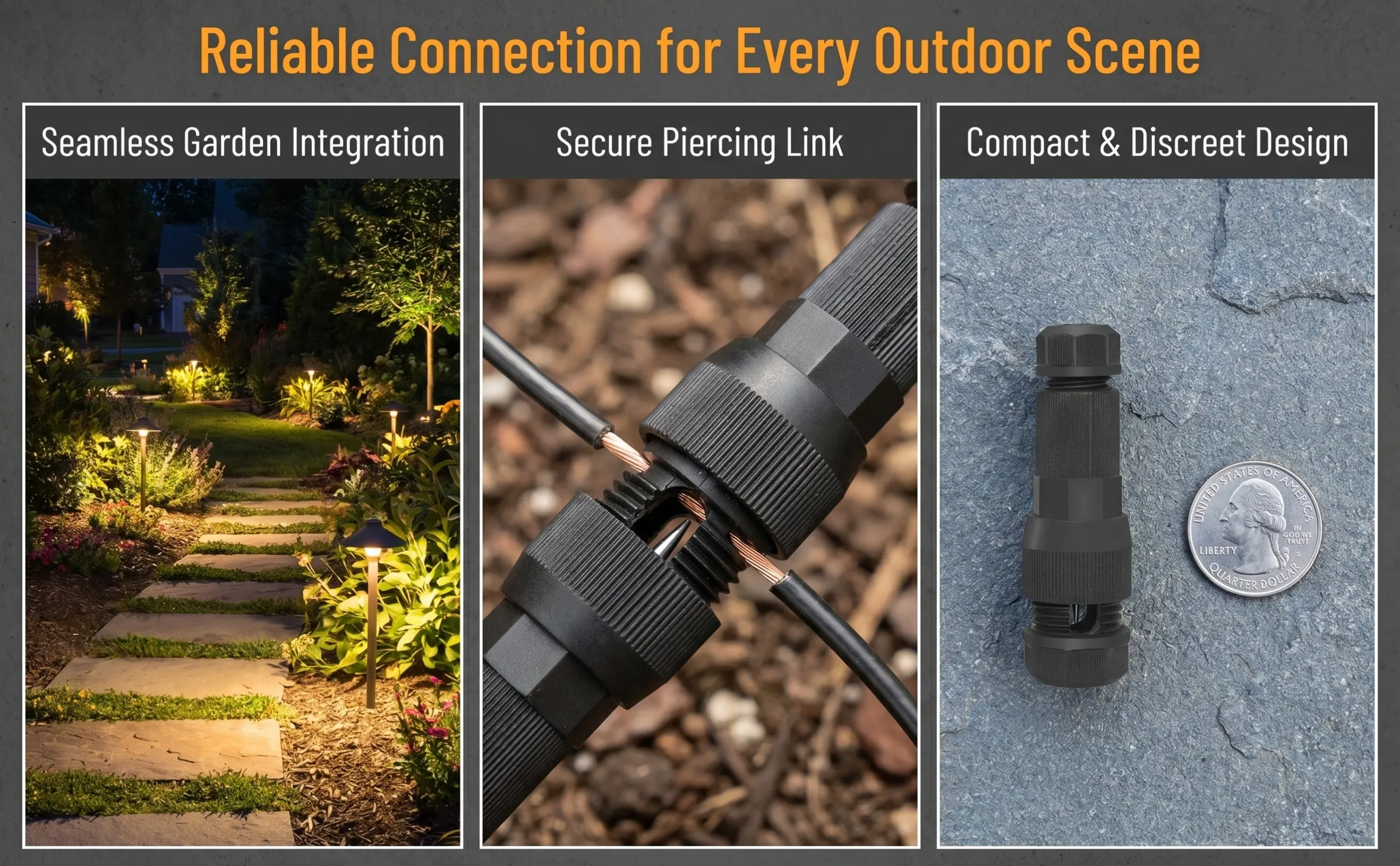 4pcs Low Voltage Cable Connectors for Garden, Christmas & Outdoor Landscape Lighting