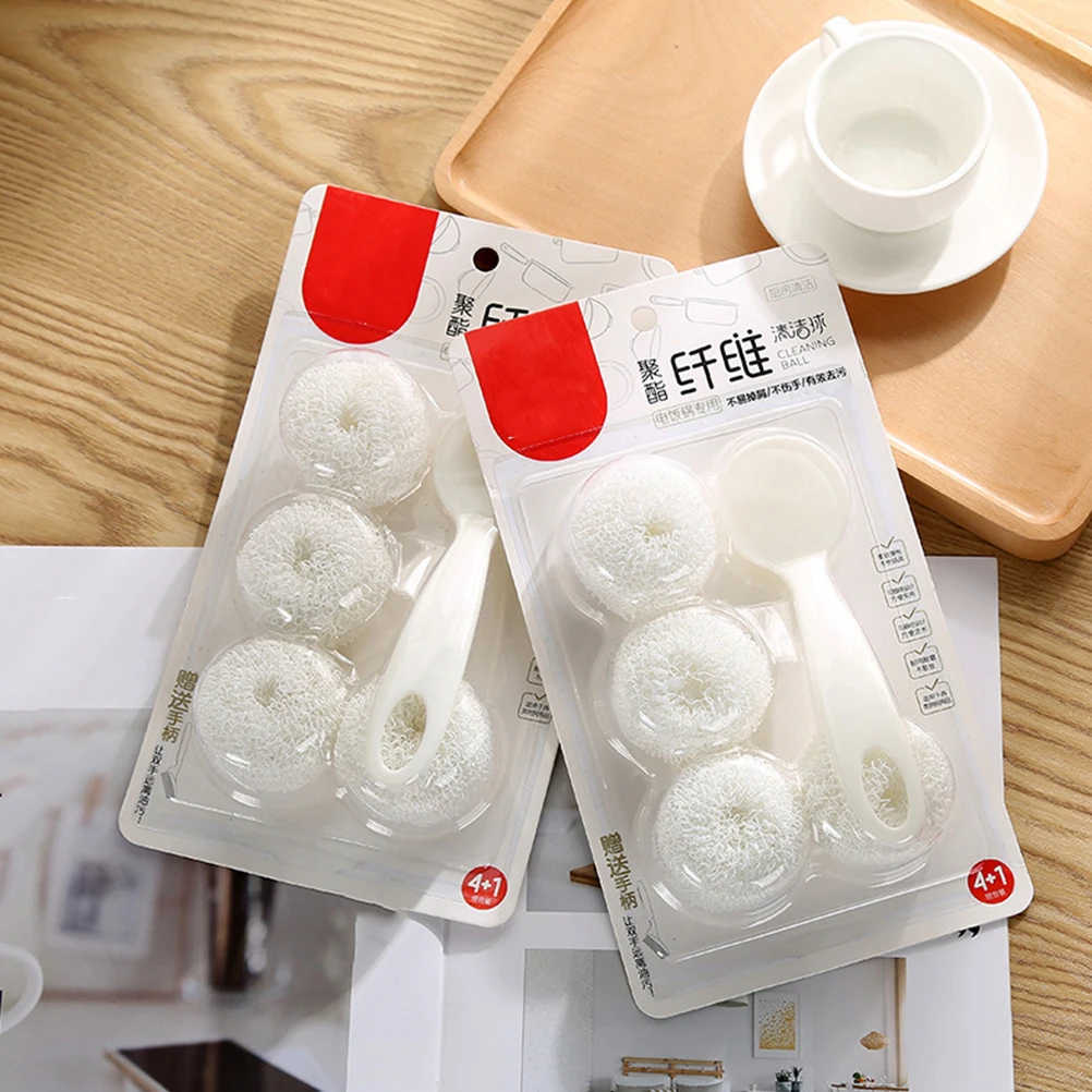 

1Set Fiber Dish Washing Ball Dish Cleaning Ball Kitchen Bowl Washing Ball Pot Brushing Ball Scrubber (4 Fiber Ball and 1 Long Ha