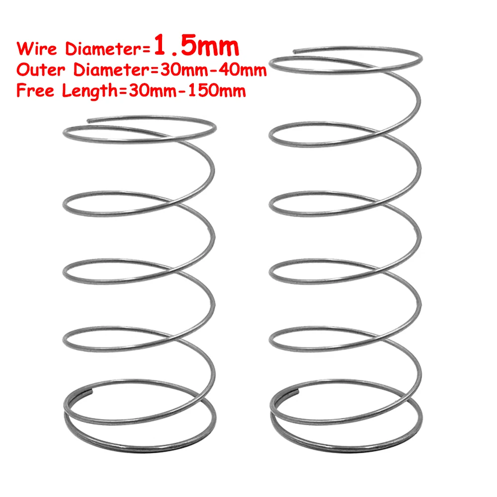 

Yiqianyuan 2Pcs Wire Diameter 1.5mm SUS304 Stainless Steel Large Diameter Compression Spring OD=30mm-40mm Free Length 30mm-150mm