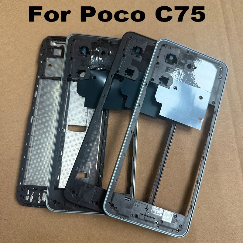 For Xiaomi Poco C75 Middle Frame Front Bezel Faceplate Frame With Side Button Repair Spare Parts
