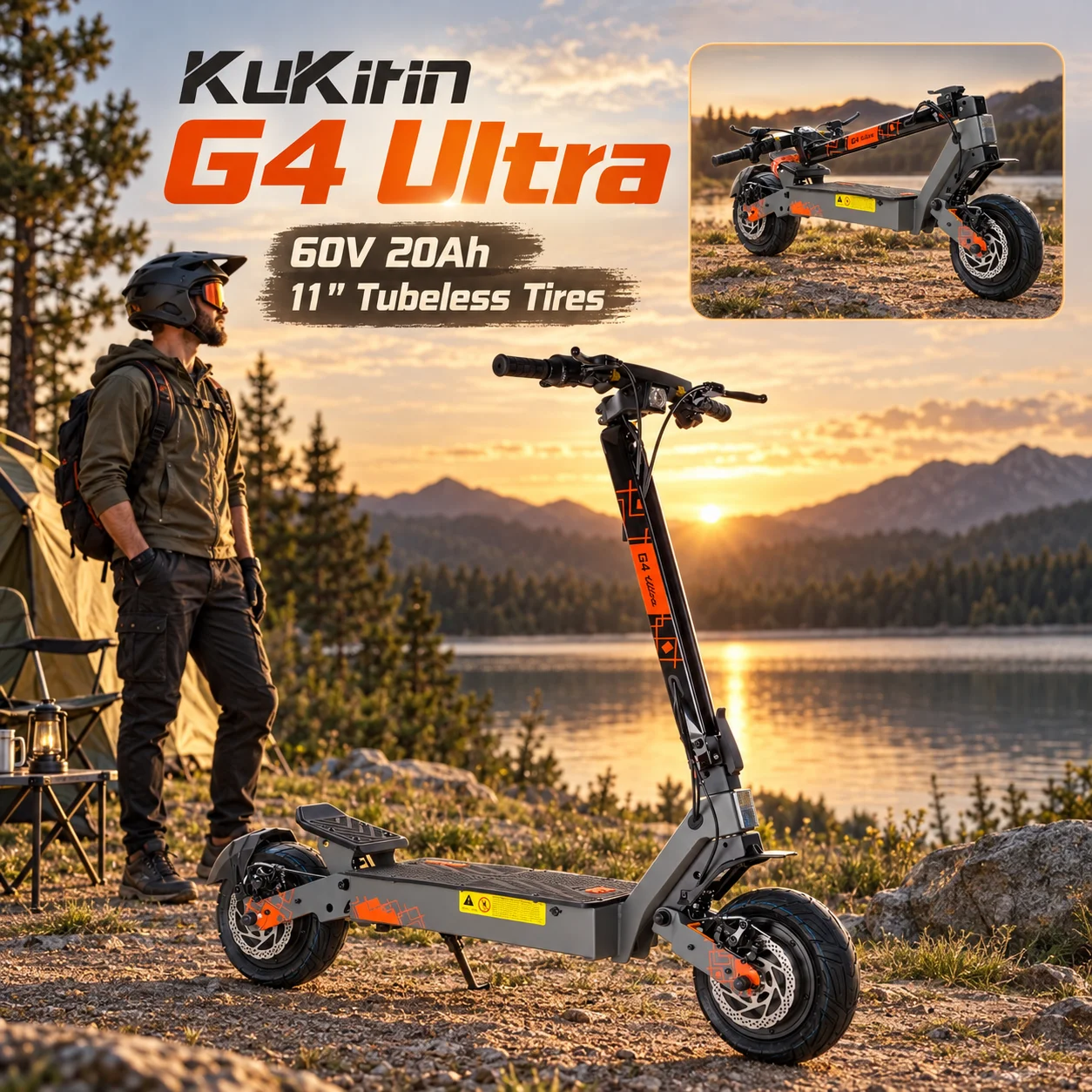 Monopattino elettrico pieghevole KuKirin G4 Ultra, con pneumatici a camera d'aria da 11 pollici, batteria da 60 V e 20 Ah, sospensioni anteriori e posteriori, doppi freni a disco, schermo a LED con