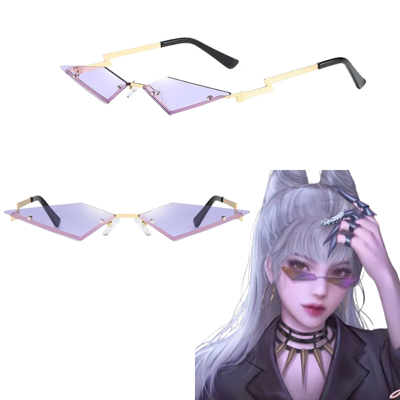 Game KDA The Baddest Evelynn Cosplay Rimless Sunglasses Halloween Women Men Cosplay Costume Accessories Props Streetwear Eyewear