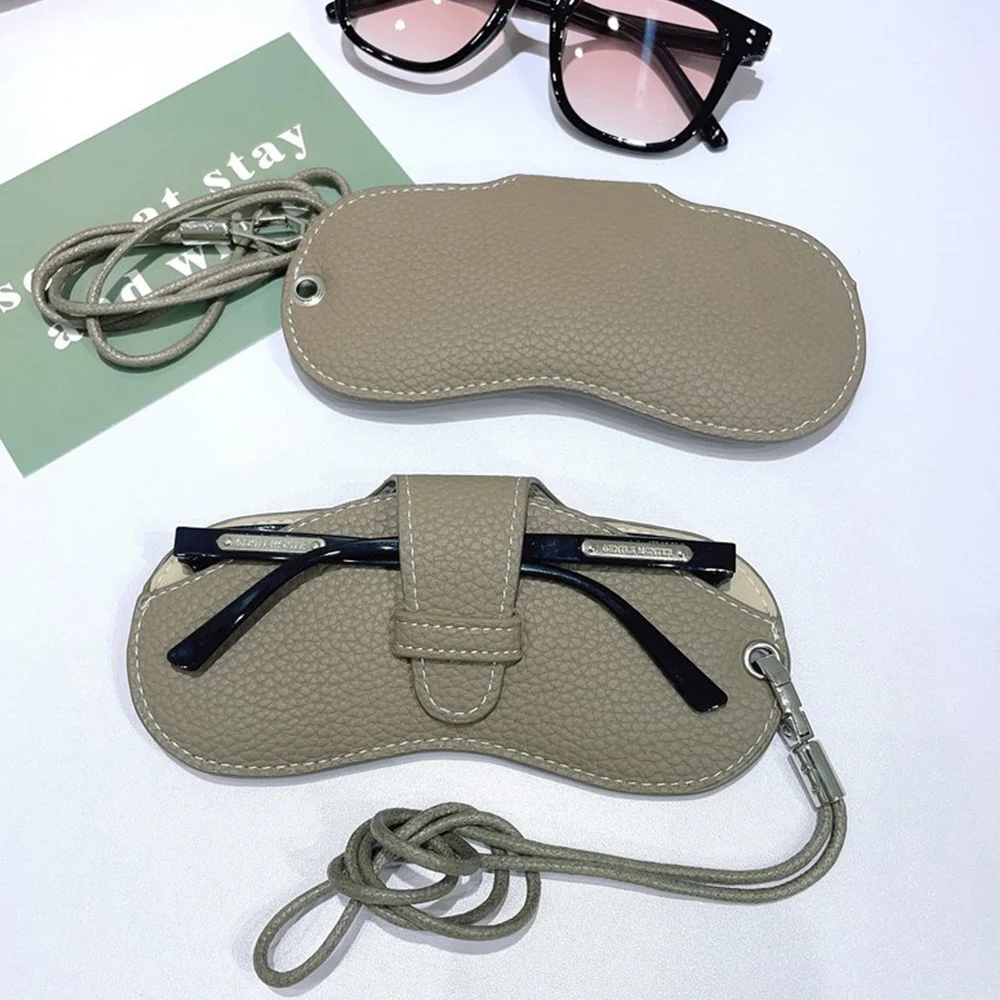 Portable Sunglasses Box Women Retro PU Leather Glasses Case Eyewear Pouch Bags Glasses Storage Pendant With Wristband Neck Strap