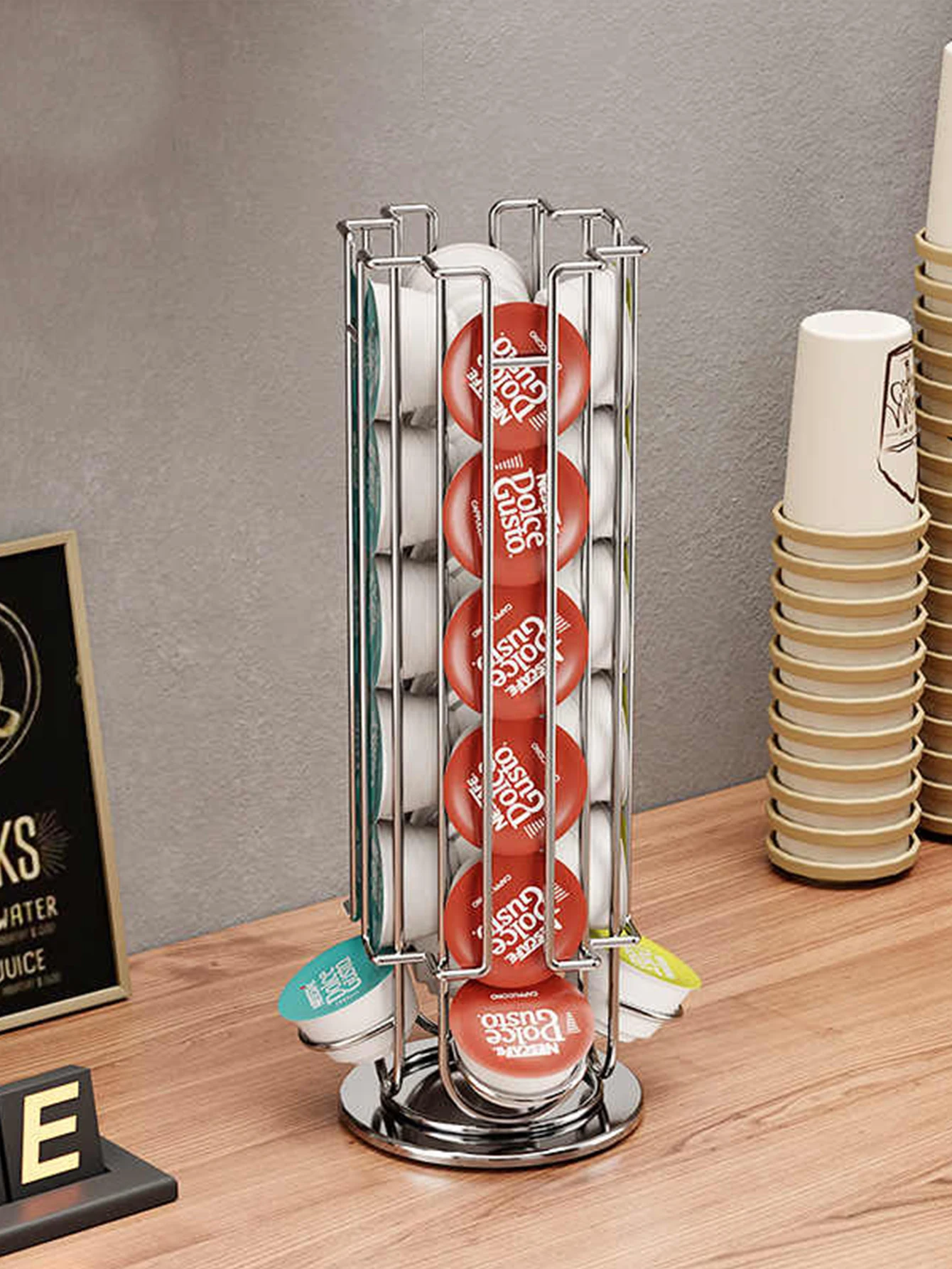 Koffie Capsule Houder Stand Rack Display 360 ° Draaibare koffiecapsulehouders van zwart metaal voor Dolce Gusto capsules dispenser
