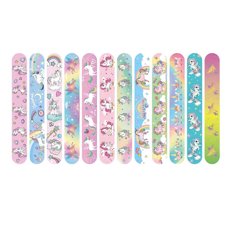 10pcs Rainbow Unicorn Slap Bracelets Gifts Unicornio Party Decor Happy Kids Girls Rainbow Horse Theme Birthday Party Supplies