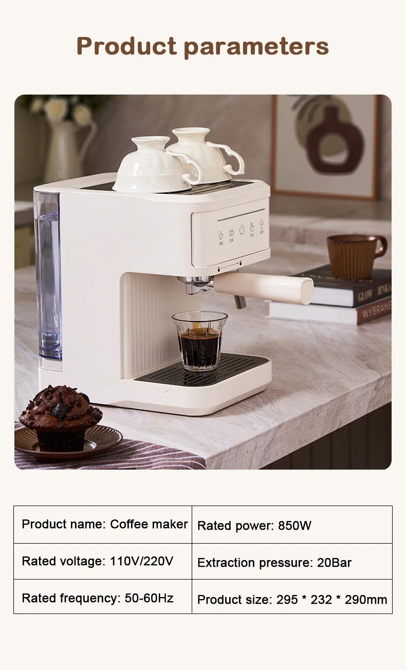 110V/220V Pump Press Coffee Machine 20Bar Pressure Italian Espresso Coffee Maker Semi-Automatic  Milk Foam Steam Coffee Machine