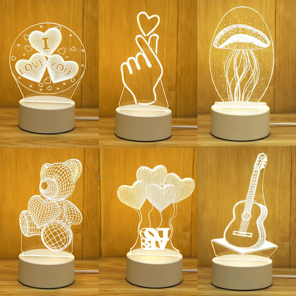  Romantic Love 3D Acrylic Led Lamp for Home Children's Night Light Table Lamp Birthday Party Decor Valentine's Day Bedside Lamp 