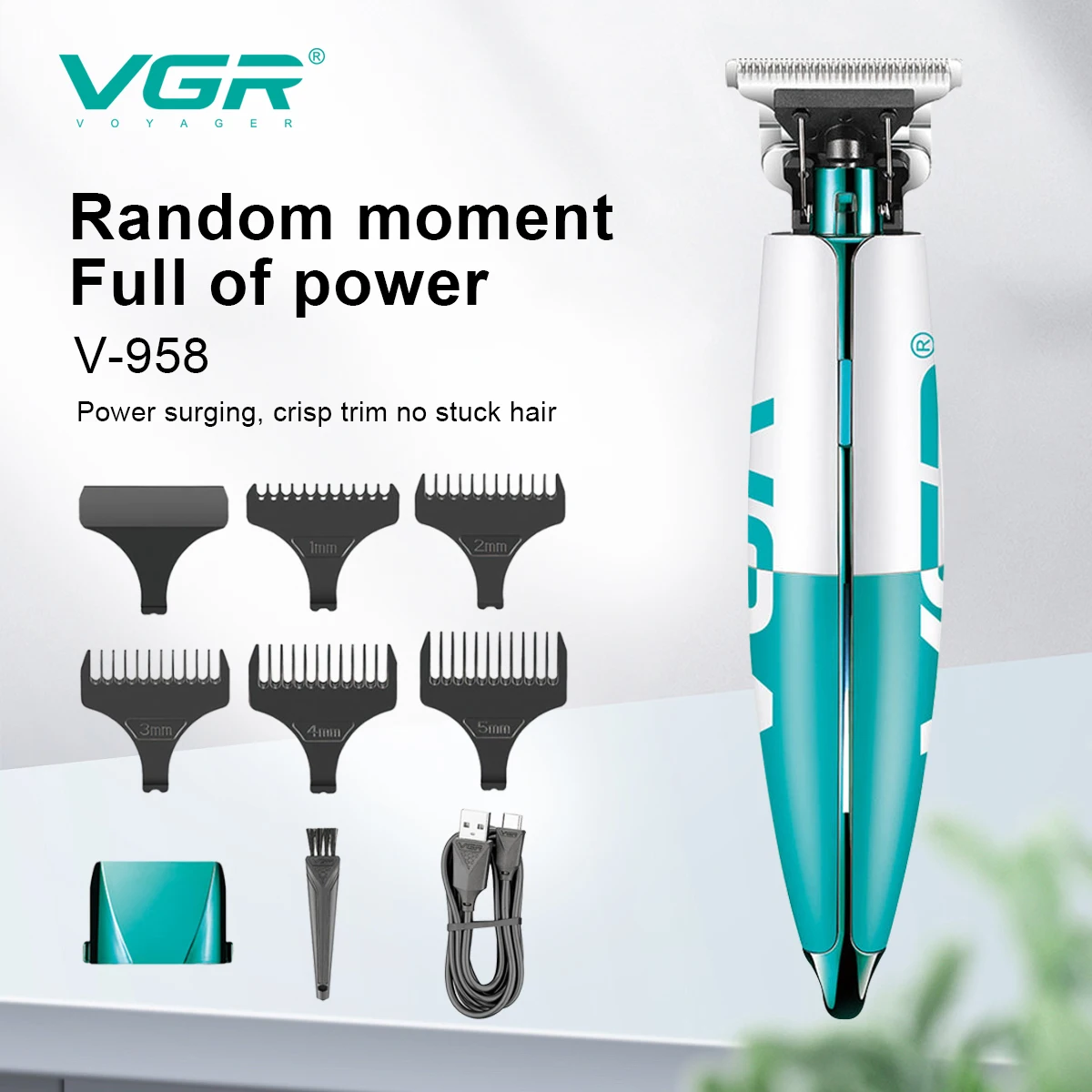 VGR 958 Hair Trimmer Professional Hair Clipper Electric Hair Cutting Machine Cordless Rechargeable Finishing Clippers for Men