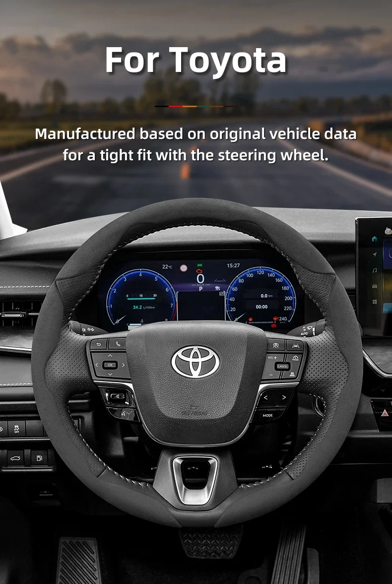 Geeignet für Toyota Anti-Rutsch-Schnallen-Lenkradbezug aus segmentiertem Wildleder, passend für Yaris, Auris, C-HR, Corolla, RAV4, Hilux – Detail 2