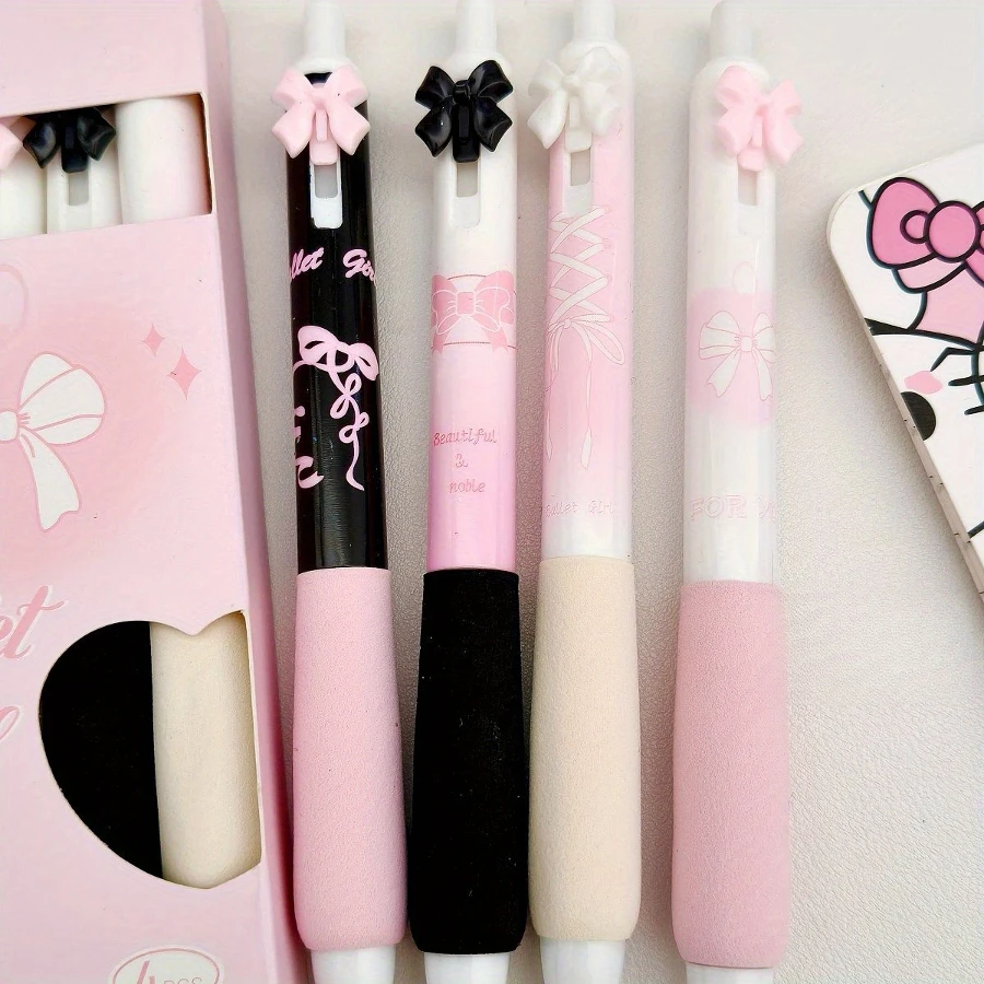 4 pièces stylos rétractables mignons stylos à Gel de dessin animé stylos à poignée souple, stylo à encre noire 0.5mm stylos esthétiques stylos scolaires de bureau Kawaii S