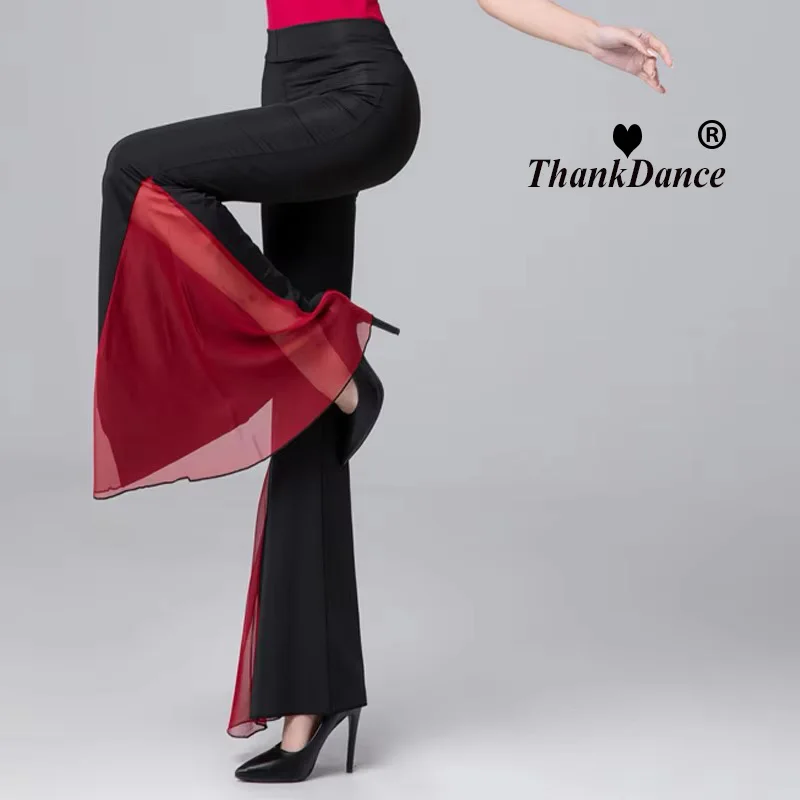 Calças de dança femininas elegantes calças largas calças de dança do ventre de salão latino prática calça de dança traje de desempenho