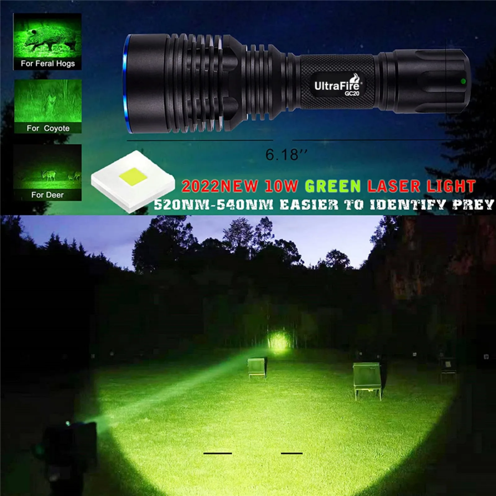 UltraFire GC20 Pro 20W Green Hunting Flashlight 2200LM 1750M Long Range Powerful LED Tactical Torch Night Vision Predator Lights