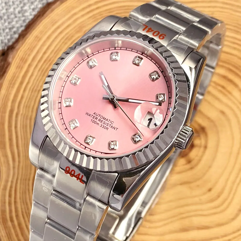 New BLIGER 36mm 39mm Sunburst Pink Dial Diamond Index NH35A Automatic Men Watch Stainless Steel Strap Sapphire Glass 2023