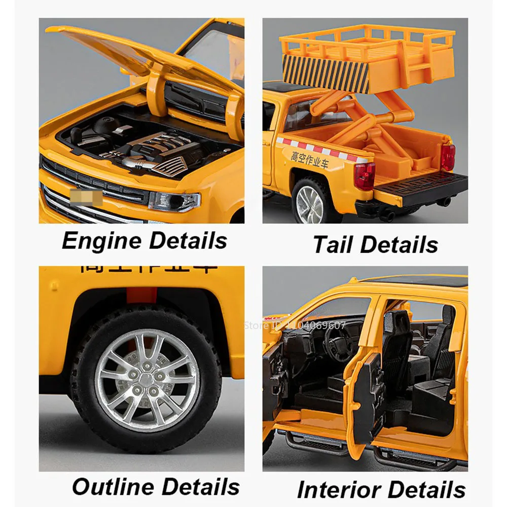 Antiker Maßstab Hubwagen Legierung Druckguss Auto Modell Spielzeug 5 Türen geöffnet zurückziehen Ton Licht Antenne Arbeit LKW Simulation Fahrzeug Geschenk
