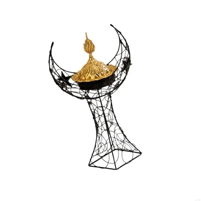 LX0C Arabic Moon Tower Holly Metal Incensistica in increspazione con coperchio per Eid Festival