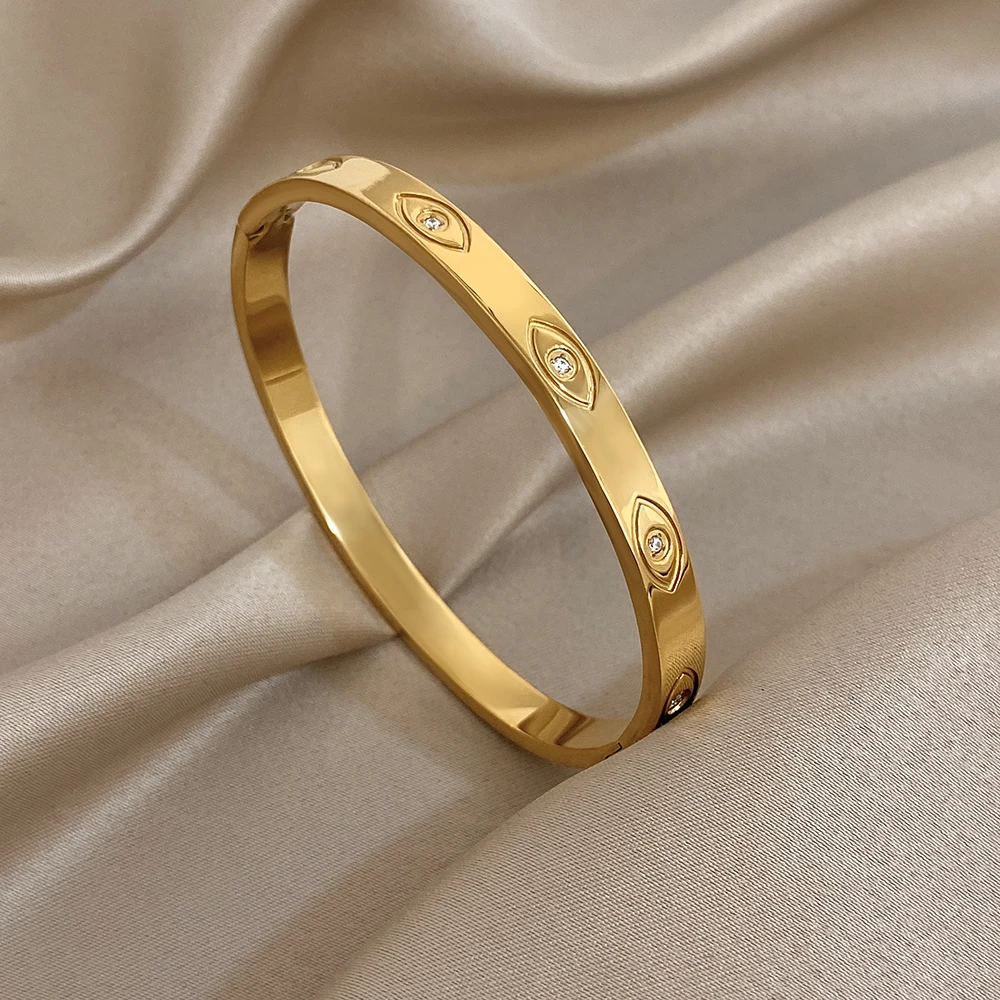 316L Edelstahl Intarsien Strass Auge Geschnitzte Manschette Armreif Armbänder Frauen Männer Elegante Wasserdichte Charms Schmuck Geschenke