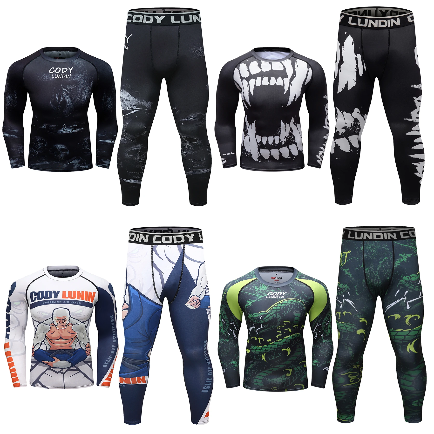 Custom Jersey Jiu Jitsu Rash Guarad Brazil Blouse Long Sleeve T-shirts + Tights Pants Spats Running Leggings 4Pcs Set Men Suits