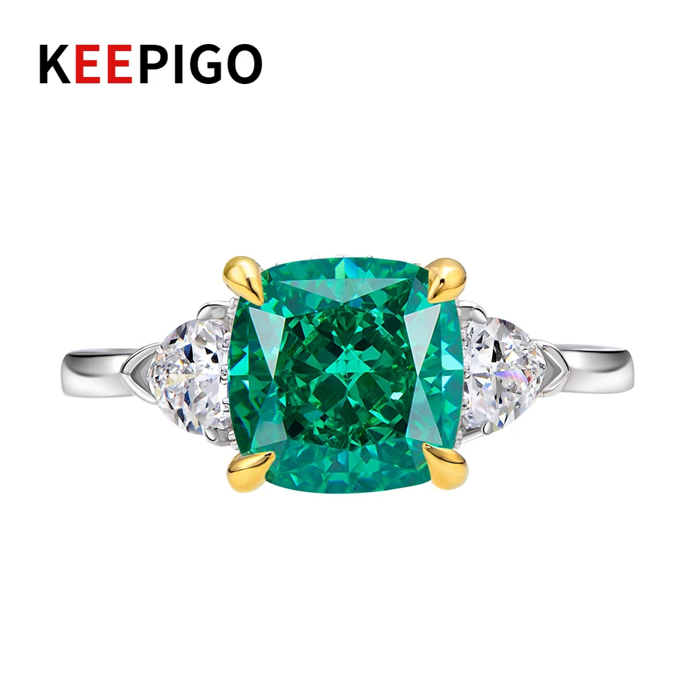 

KEEPIGO S925 Sterling Silver Square Synthetic Gem Diamond 8*8mm High Carbon Diamond Ring Female Fine Jewelry ra055