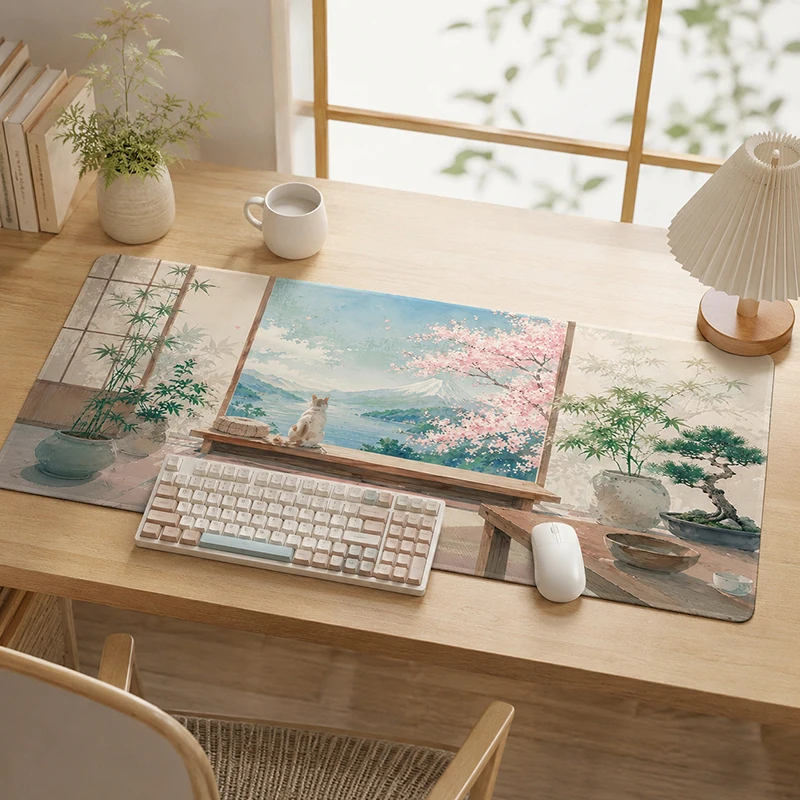 Japanese Sakura Mountain Window Mouse Pad Gaming XL Large Custom Computer Mousepad XXL Desk Mats Carpet Soft Computer Table Mat