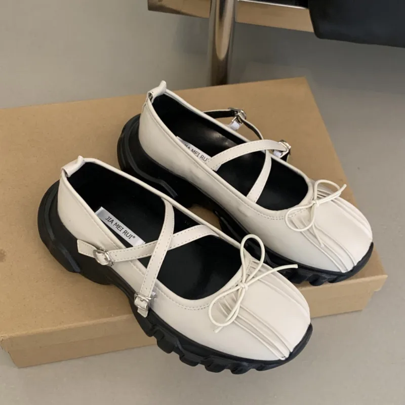 

New Casual French Height-increasing Cute Pleated Versatile Single Shoes For Women Thick-soled Big-headed Mary Jane Shoes