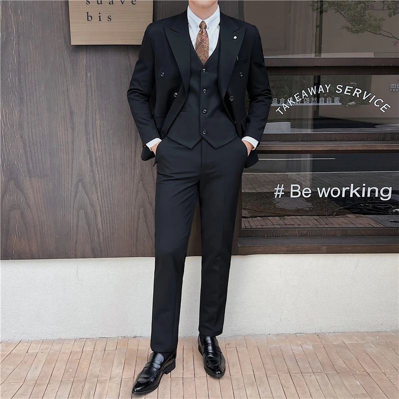 (Jacket+Vest+Pants) 7XL Design Men Suits Business Costume Homme Wedding Dress Groom Tuxedo Slim Fit Prom Double Breasted Blazers