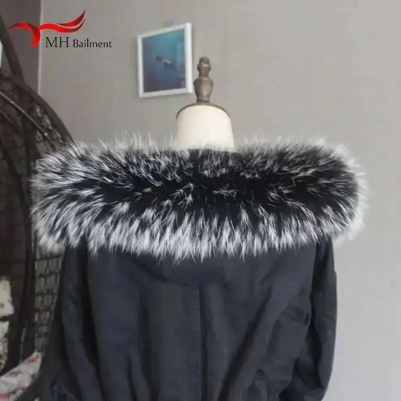 Winter Real Raccoon Fur Collar For Women Luxury Coat Hooded Warm Scarf Ladies Fashion Natural Fur Scarves Shawl Female view 3