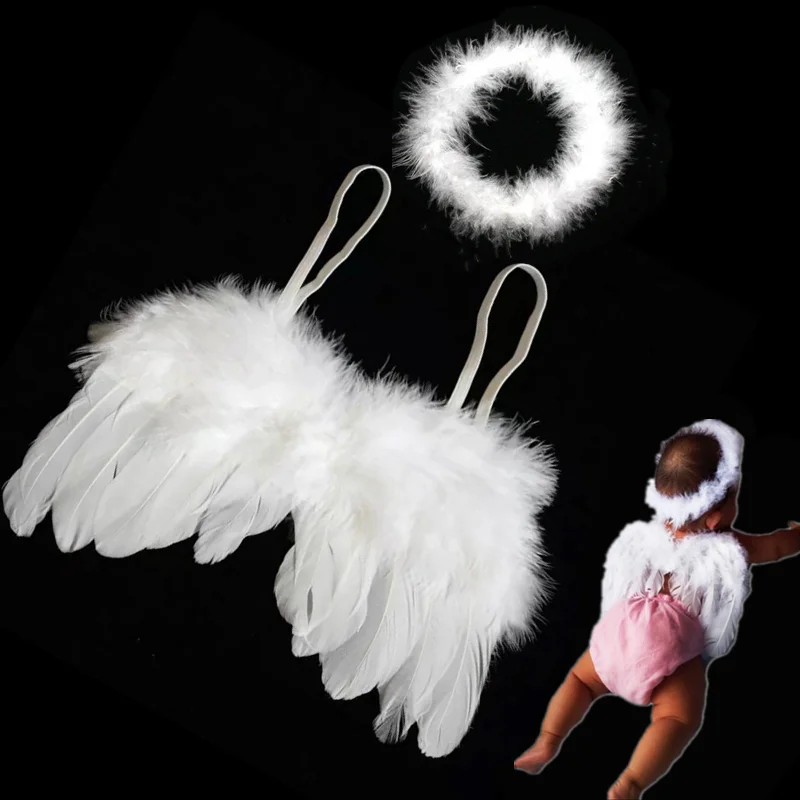 1 Set Lovely Baby Kids White Feather Angel Wings with Headband Headwear for Infant Newborn Birthday Party Costume Photo Prop