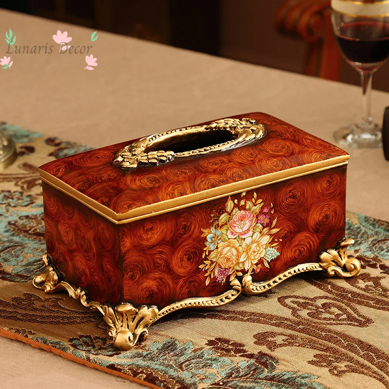 Creative retro wood grain tissue box decorative ornament for living room, high-end hotel front desk tissue box