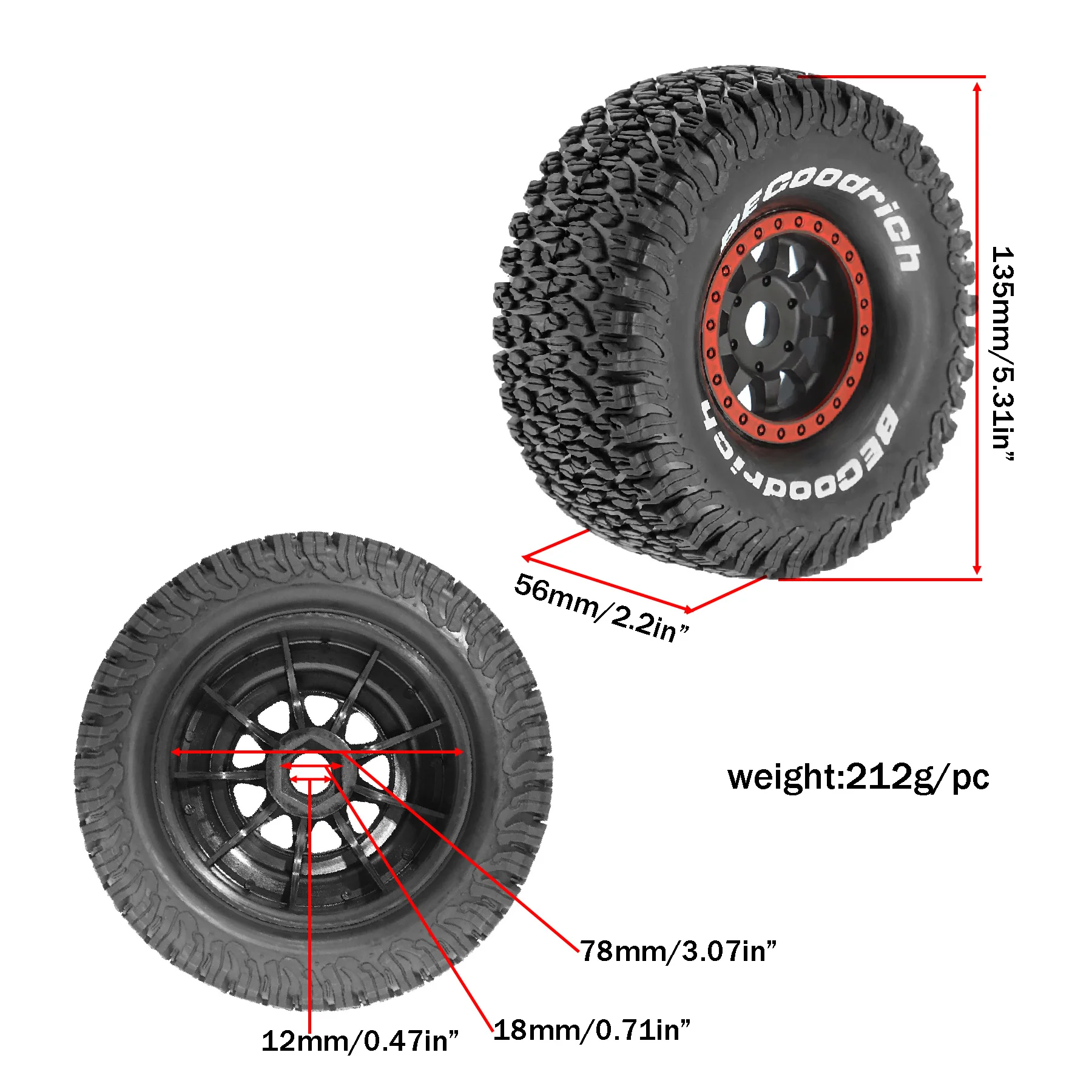

1/7 1/8 Desert Short Course Truck Tire OD 135mm 17mm Wheel Hex for ARRMA Mojave TRAXXAS UDR Yikong DF7 FS Buggy RC Car