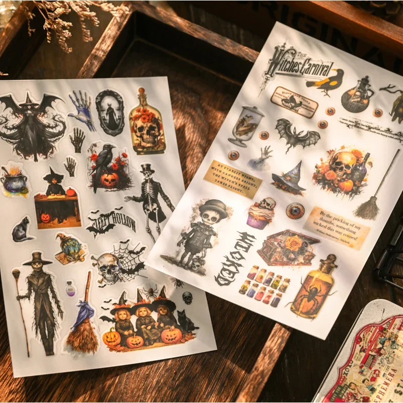 2 Sheet Vintage Halloween RUB ON Transfer Stickers Junk Journal Collage Cat Stickers DIY Album Scrapbooking Craft Stickers