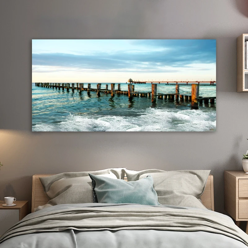 Sea Wood Bridge Posters and Prints Landscape Canvas Painting Wall Art Picture For Living Room Modern Home Decoration No Frame