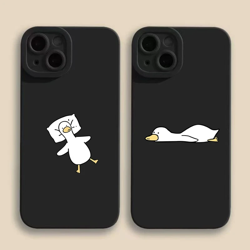 Cute Cartoon Lying Flat Duck Phone Case For iPhone 15 Pro Max 15 14 13 12 11 Pro Max X XS Max XR 7 8 15 Plus Soft Silicone Cover