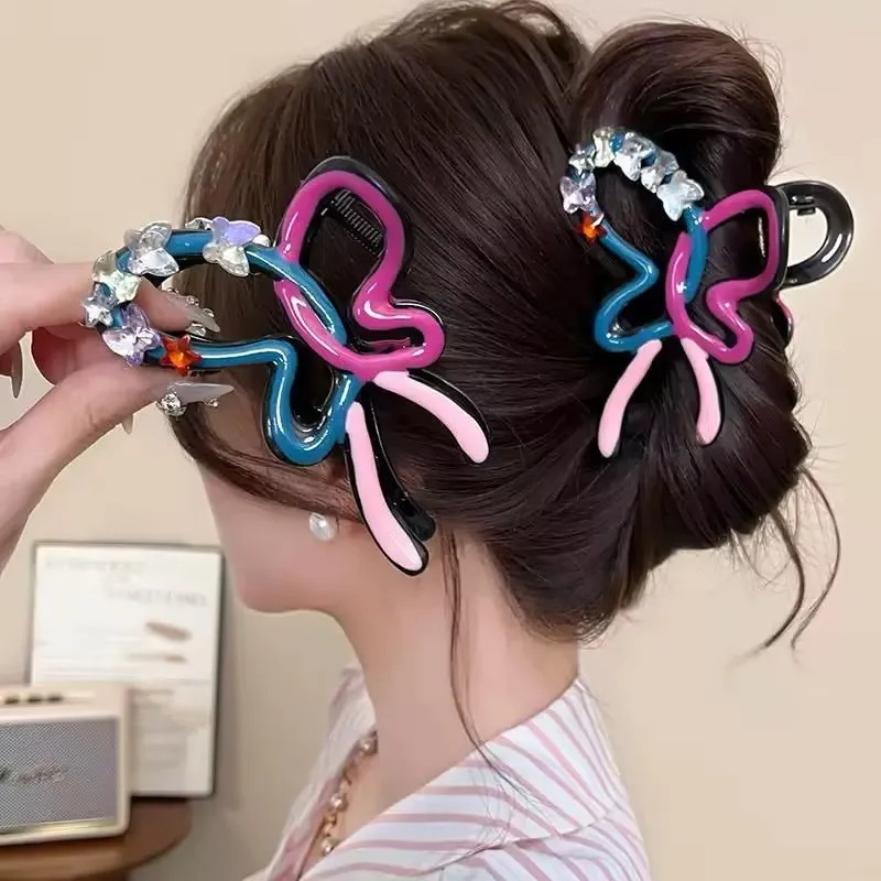إكسسوارات شعر من حجر الراين بمشبك فراشة ملون عالي الجودة للنساء #3