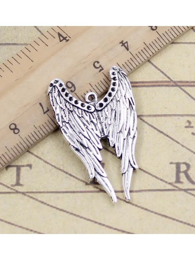 10 sztuk Charms Angel Wings 39x24mm tybetański brąz srebrny kolor zawieszki antyczne tworzenia biżuterii DIY Handmade Craft wisiorek — zdjęcie 2