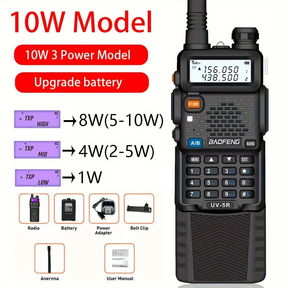 

1pc 8w UV-5R Walkie Talkie - Dual Band Two-Way Walkie Talkie, Upgraded Version With 3800mAh Battery Extended Version