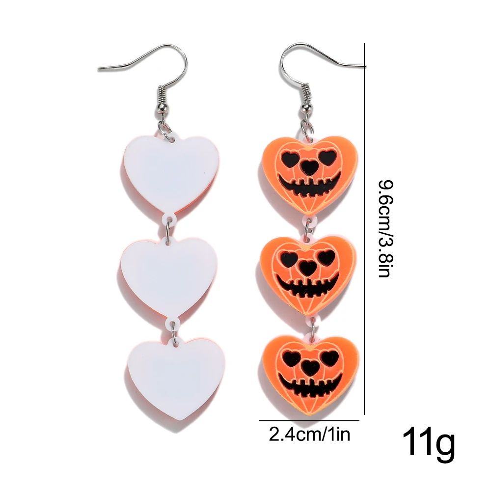 2026 Halloween Cute Ghost Pumpkin Bat Long Earrings for Women Horror Gothic 3-Heart Lantern Skull Drop Earring Fun Jewelry Gift