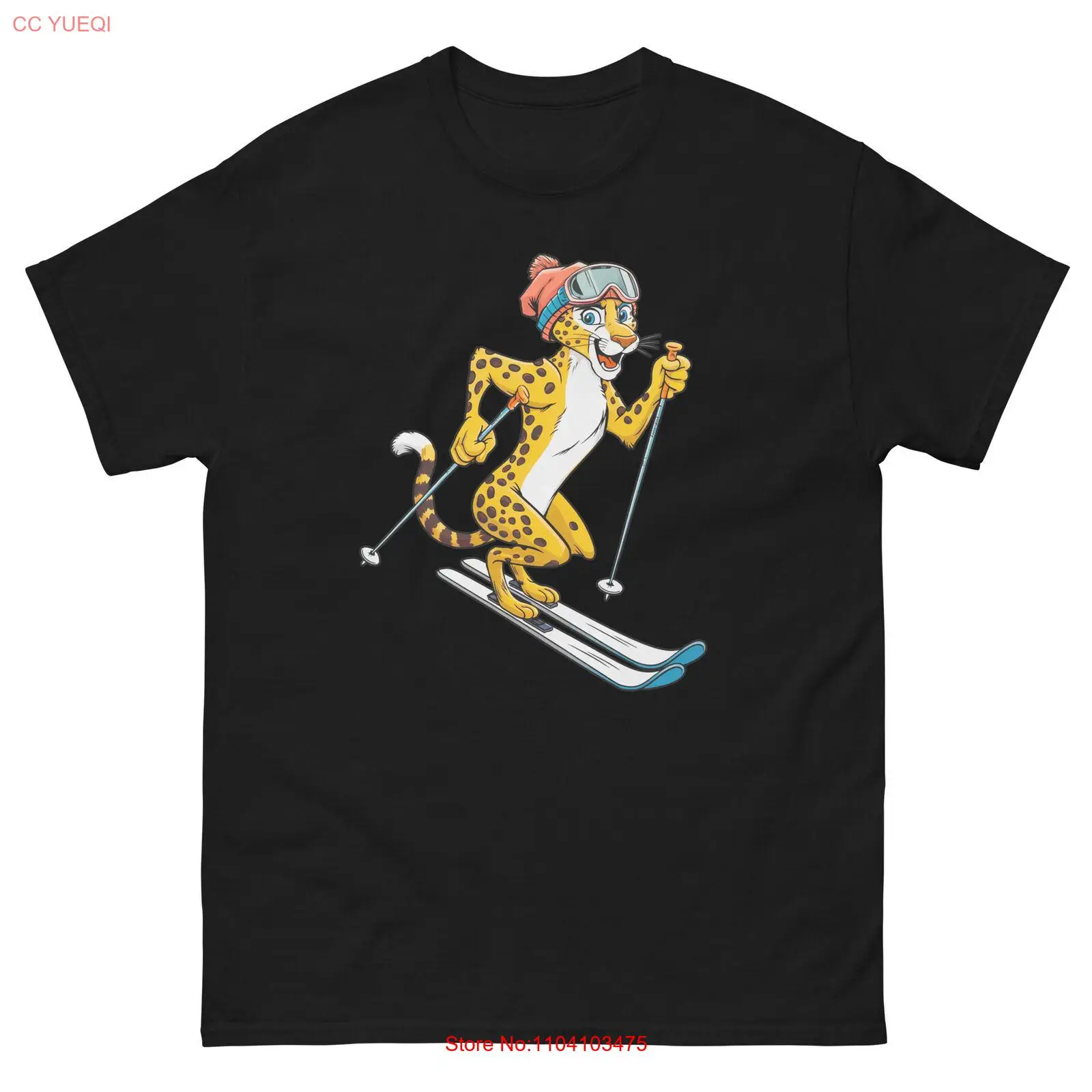 Cheetah Skiing Skier Fun Cartoon Ski Shirt T-Shirt