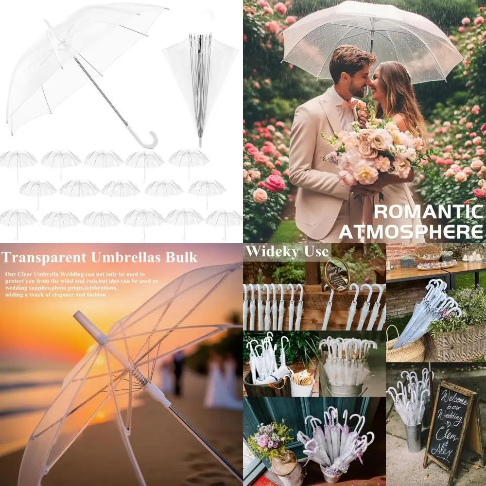 

36 Transparent Bubble Umbrellas, Auto Open & Windproof, Bulk Pack of 12 for Weddings, Outdoor Events