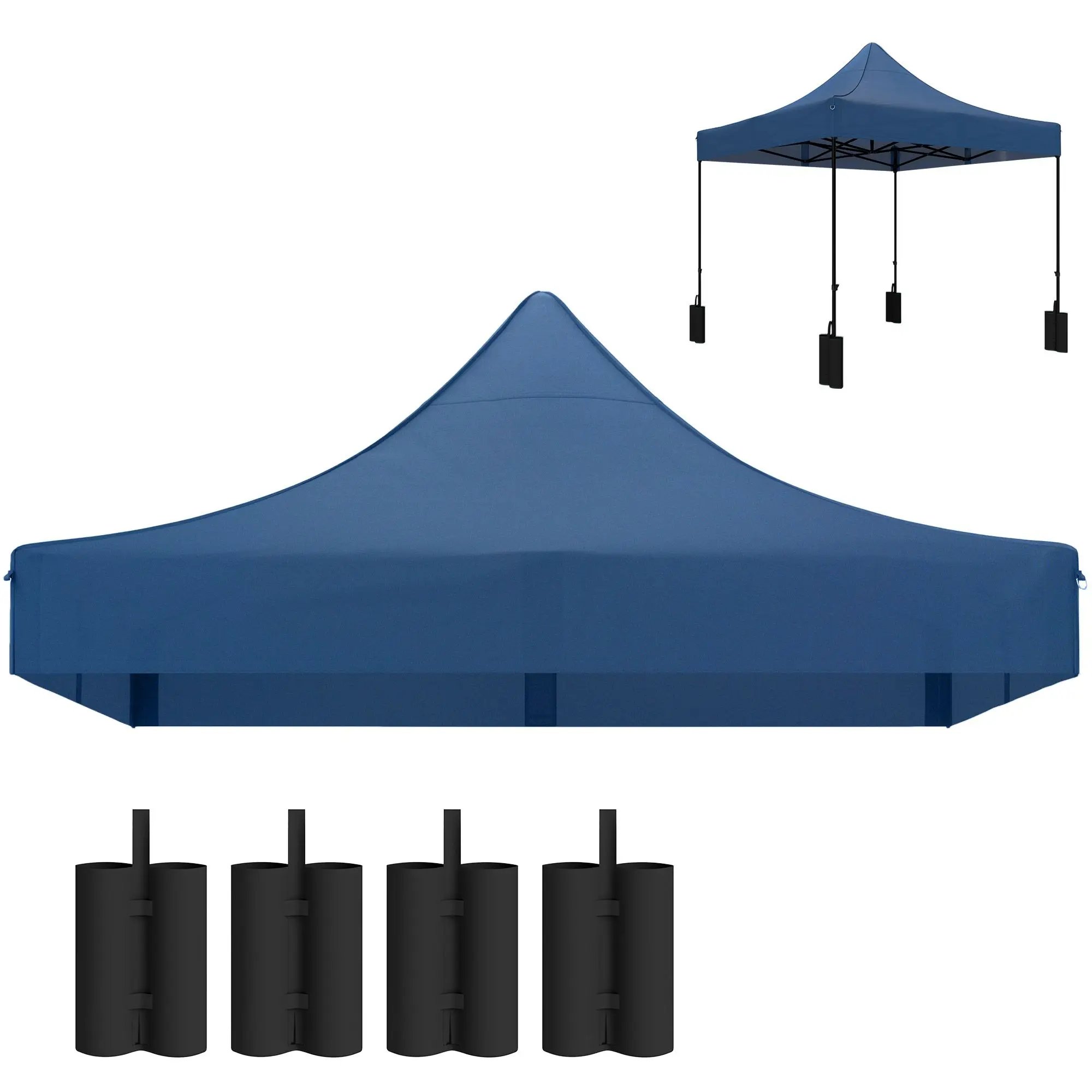 

For Outsunny 10' x 10' Replacement Canopy Top for Pop Up Canopy Tent with 4 Sand Bags, UPF50+ Protection, Navy Blue