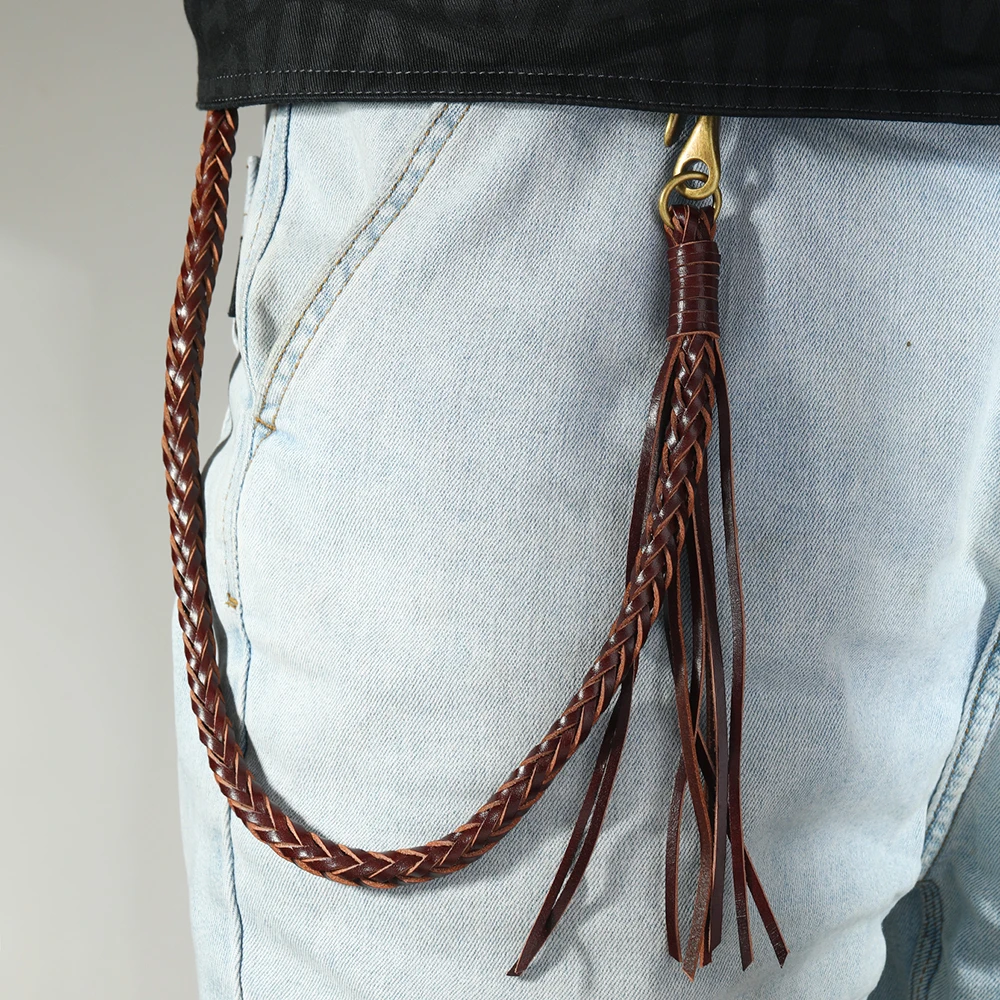 1Piece vintage genuine leather braid Pants Chain men's wallet chain