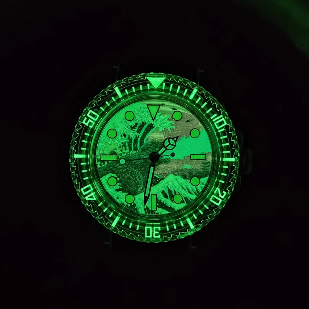 Orologio meccanico automatico con cassa in plastica trasparente luminosa da 40 mm, vetro acrilico, movimento NH35, orologio di lusso da uomo impermeabile 5ATM