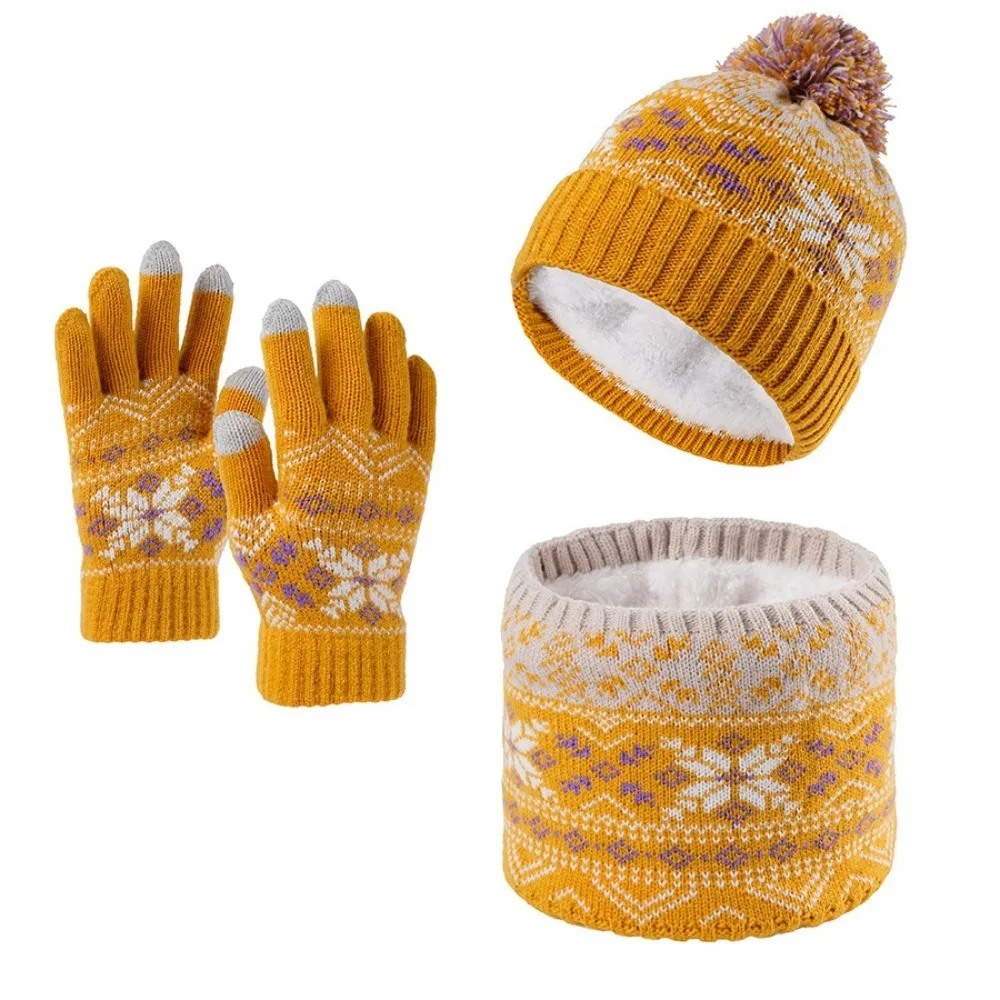 3Pcs/Set Fashion Winter Children Scarf Hat Gloves Set Warm Knitted Hats Scarfs Windproof Pompom Bonnet Gloves Kits view 2