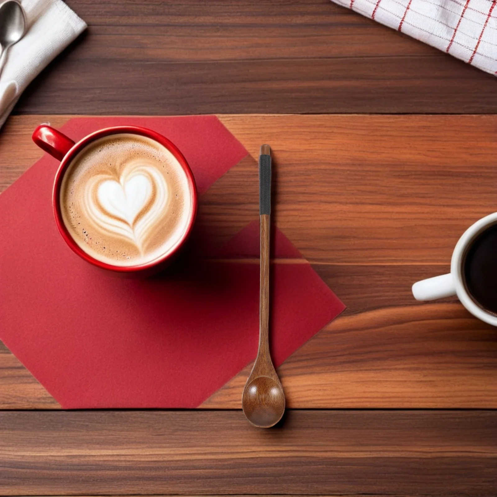 

6Pcs Long Wooden Spoon Japanese Style Coffee Stirring Honey Spoon Brown Mini Teaspoons for Mixing Tea Cocktail Soup Serving