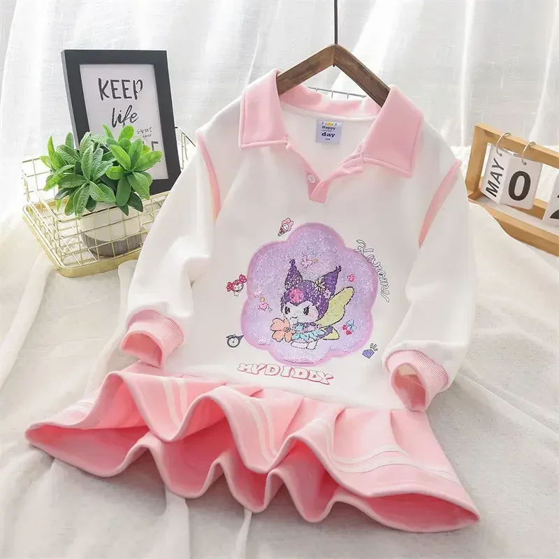 

Sweet Anime Kawaii Kuromi Sanrio Ins Children Long Sleeve Hooded Skirt Cute My Melody Princess Shirt Dress Gifts for Kids