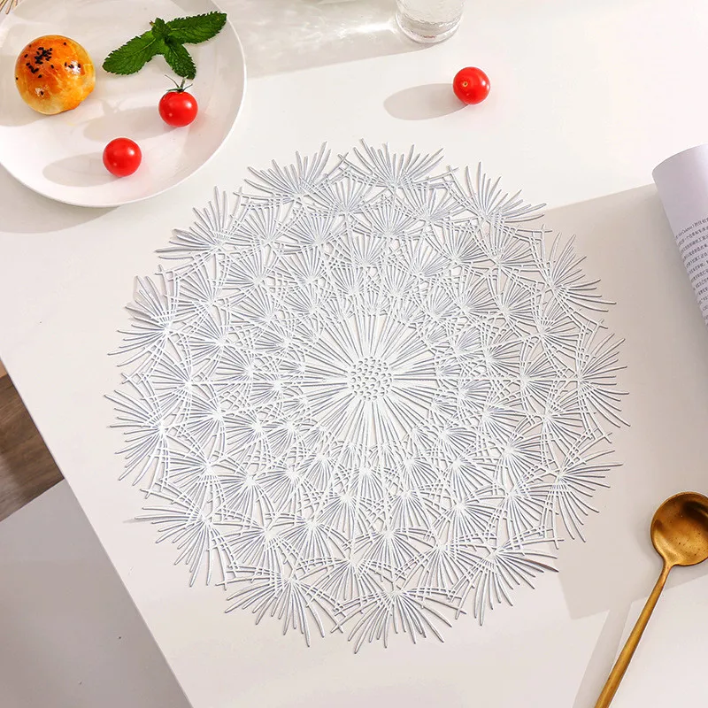 

1Pc 38x38cm Round Hollow Dandelion Flower PVC Dinner Table Mat Heat Insulation Placemat Xmas Wedding Party Decor