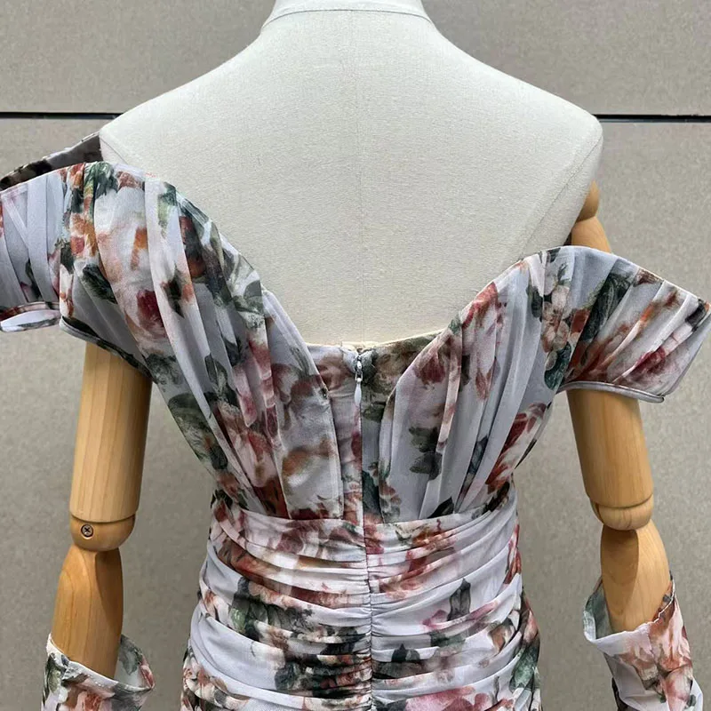 Women's Printed Halter Dress, Sexy Ruffled Backless Mini Skirt, High-Quality Party Gown, 2026 Spring New Arrival, Y2K Style