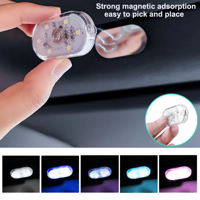 Car Interior Dome Light Finger Touch Sensor Mini LED Reading Lamp Wireless Car Roof Magnets USB Charging Atmosphere Lamp