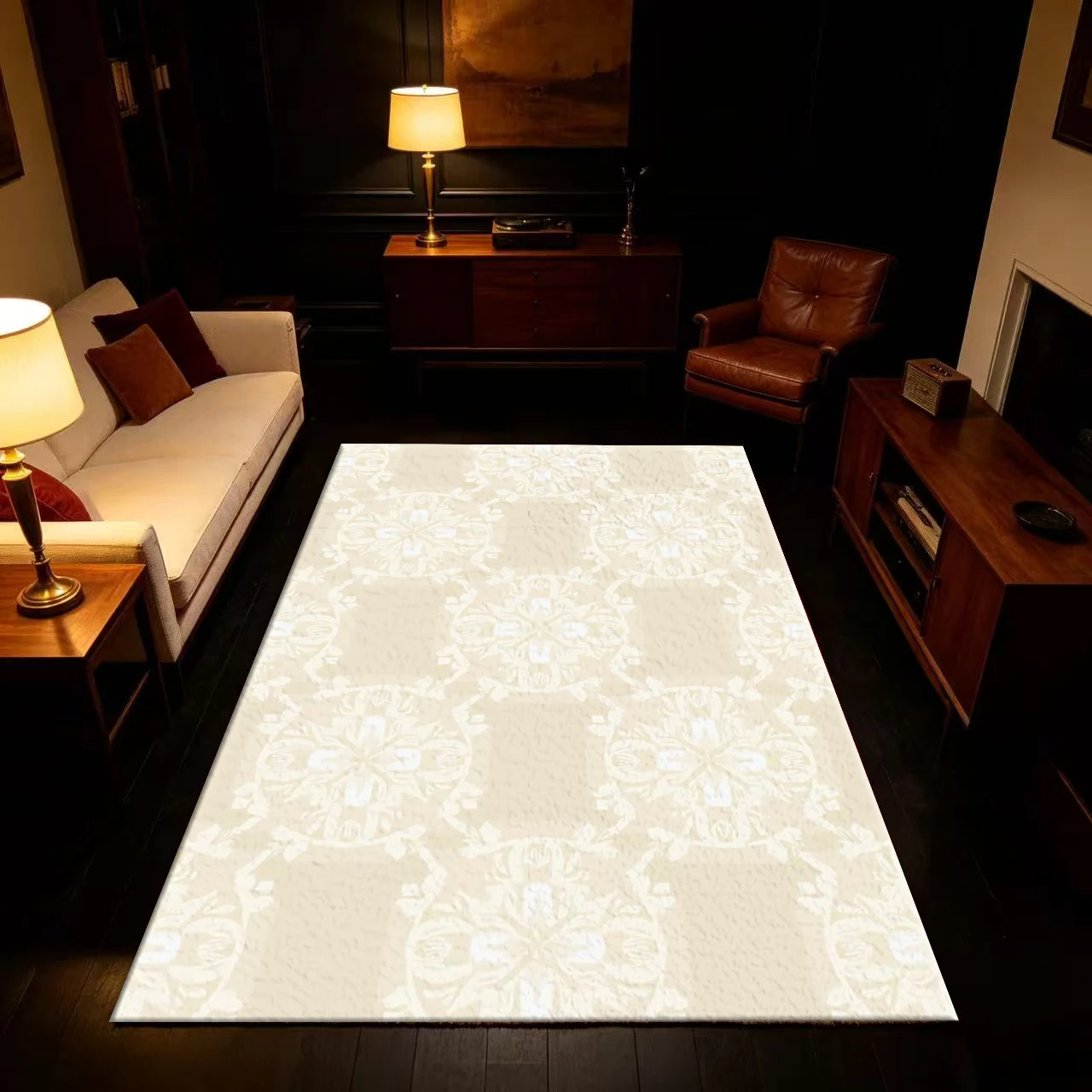 Simple European-Style Floral Decorative Carpet, Soft Beige Carpet, Indoor Bedroom and Living Room Home Floor Carpet