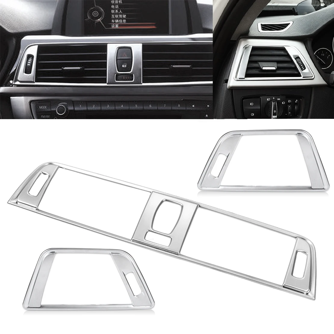 Beler 3本セットシルバークロームダッシュボードカバートリム車スタイリング装飾bmw 3シリーズF30 2013 2014 2015 2016